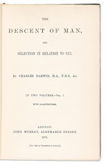 Darwin, Charles (1809-1882) The Descent of Man, and Selection in Relation to Sex.
